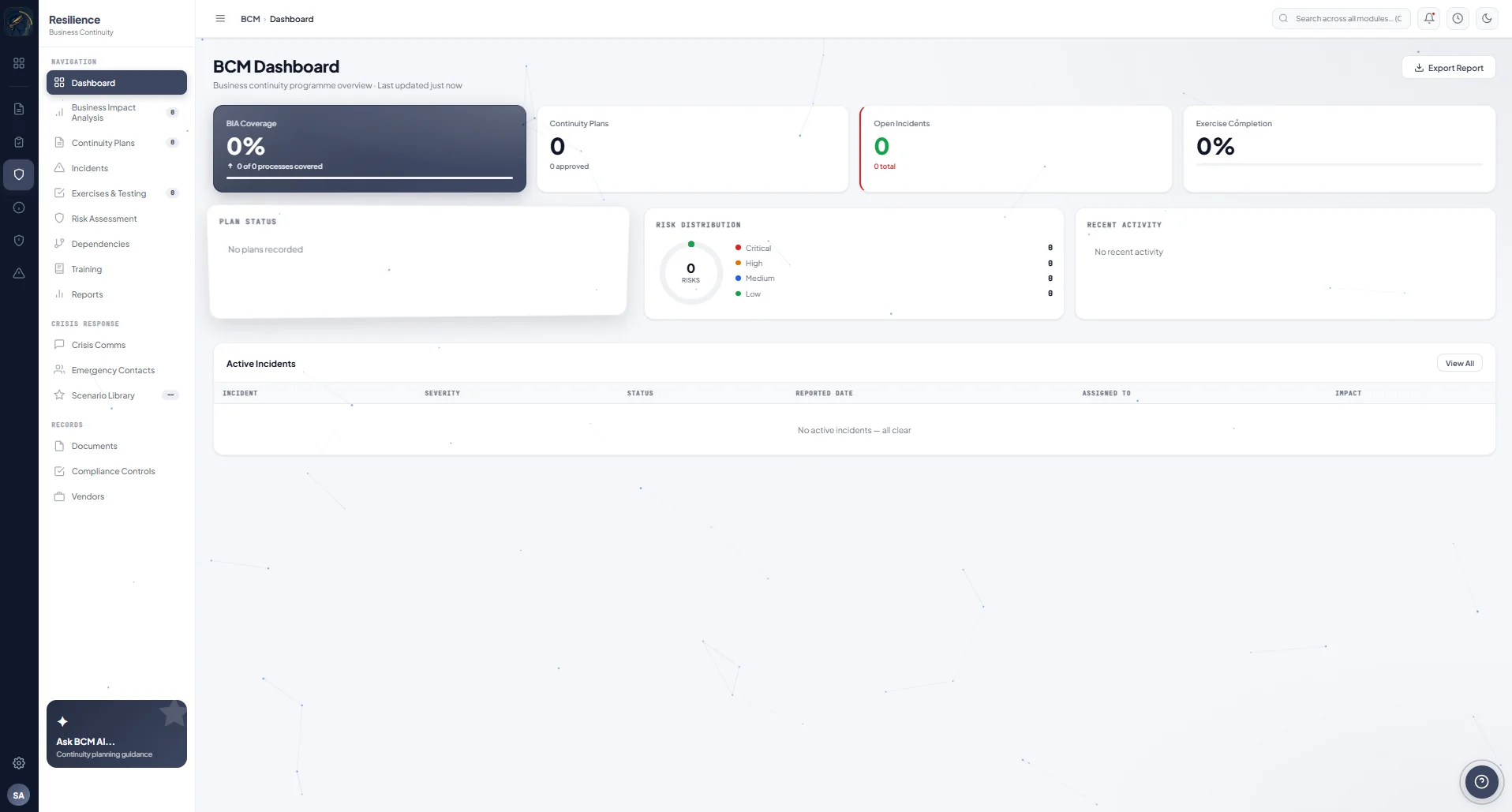 BCM Resilience Dashboard
